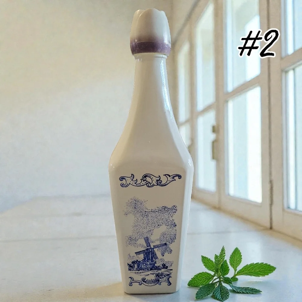 Vtg 60's Vandermint Milk Glass Liquor Bottle Delft Blue Windmills 11